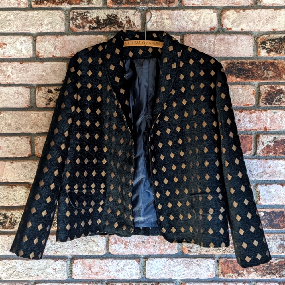 🔶 Vintage Heavy Black Diamond Upholstery Coat Blazer